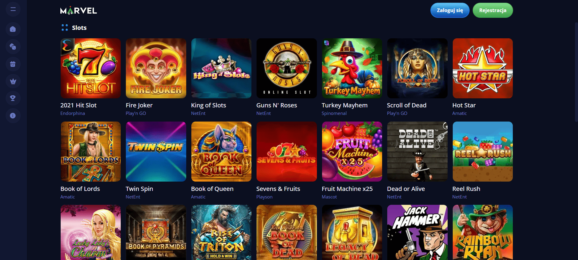 Bogata oferta gier i slotów w Marvel Casino